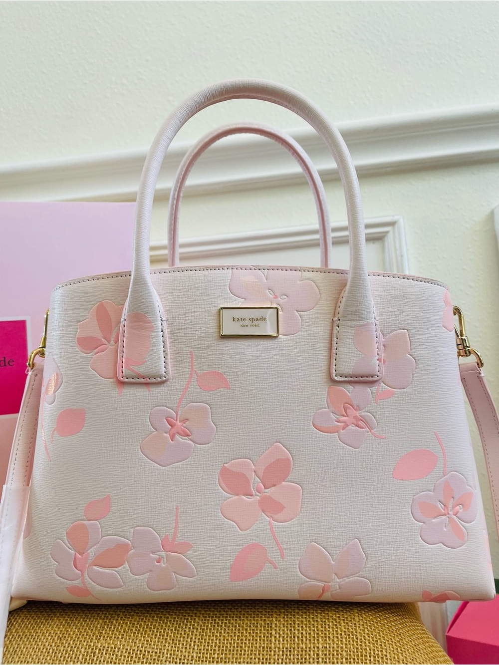 Kate Spade New York serena spring pansies embossed satchel - Picture 13 of 16